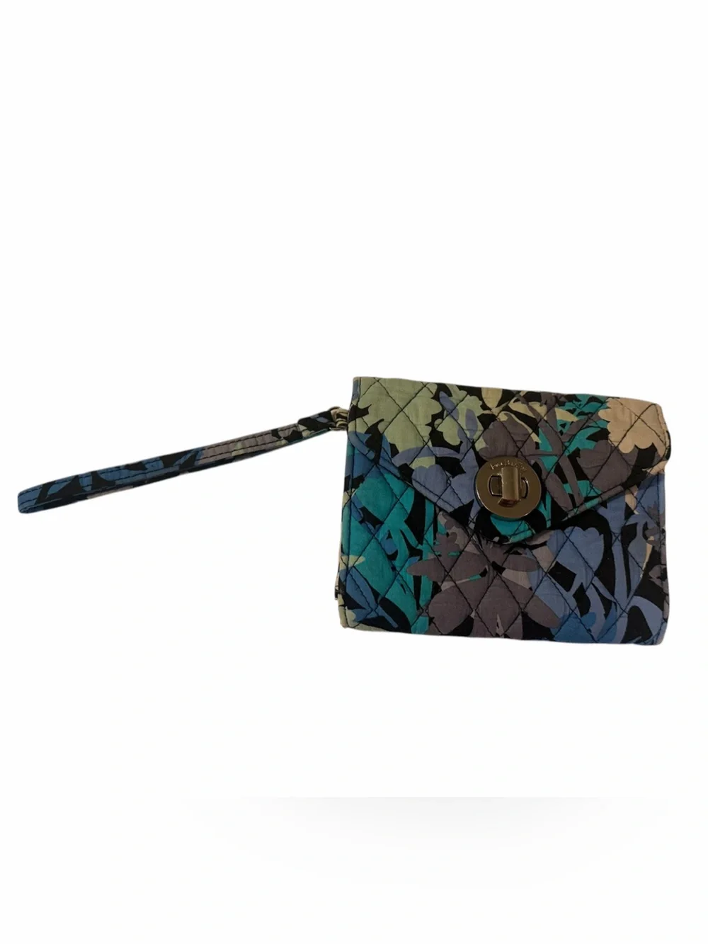 🪻🪻Vera Bradley🪻Quilted Wristlet in Teal, Blue, Black & Tan Floral Print🪻🪻